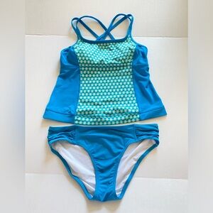 Land’s End 2 piece Tankini Swimsuit Cross Back  Top Padded Shelf Bra Size 10